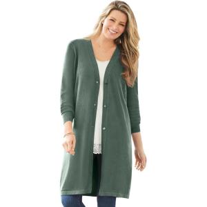 Woman Within Plus Size Perfect Cotton Duster(Pine)