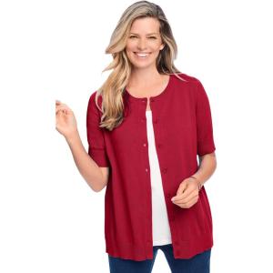 Woman Within Plus Size Perfect Elbow-Length Sleeve Cardigan(Classic Red)