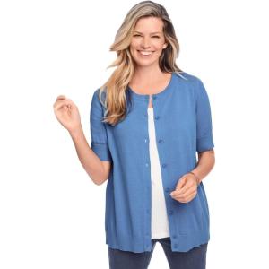 Woman Within Plus Size Perfect Elbow-Length Sleeve Cardigan(French Blue Classic)