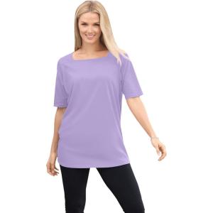 Woman Within Plus Size Perfect Elbow-Sleeve Square-Neck Tee(Soft Iris)