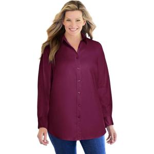 Woman Within Plus Size Perfect Long Sleeve Shirt(Deep Claret)