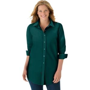 Woman Within Plus Size Perfect Long Sleeve Shirt(Emerald Green)