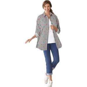 Woman Within Plus Size Perfect Long Sleeve Shirt(Heart Stripe Black Multi)