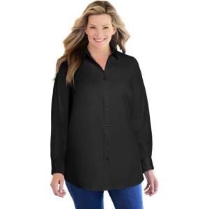 Woman Within Plus Size Perfect Long Sleeve Shirt(Original Black)