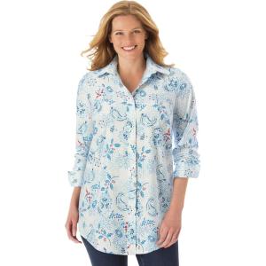 Woman Within Plus Size Perfect Long Sleeve Shirt(White Winter Batik)