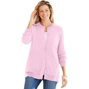 Woman Within Plus Size Perfect Long-Sleeve Cardigan(Pink)