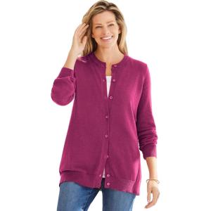 Woman Within Plus Size Perfect Long-Sleeve Cardigan(Raspberry)