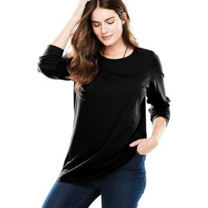 Woman Within Plus Size Perfect Long-Sleeve Crewneck Tee (Petite Available)(Black)