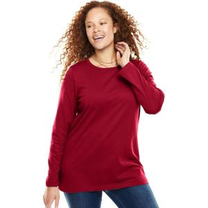 Woman Within Plus Size Perfect Long-Sleeve Crewneck Tee (Petite Available)(Classic Red)