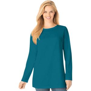 Woman Within Plus Size Perfect Long-Sleeve Crewneck Tee (Petite Available)(Deep Teal)