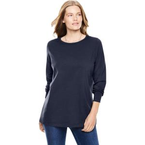 Woman Within Plus Size Perfect Long-Sleeve Crewneck Tee (Petite Available)(Navy)