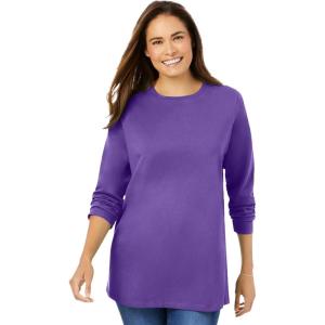 Woman Within Plus Size Perfect Long-Sleeve Crewneck Tee (Petite Available)(Petal Purple)