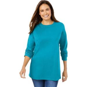 Woman Within Plus Size Perfect Long-Sleeve Crewneck Tee (Petite Available)(Pretty Turquoise)