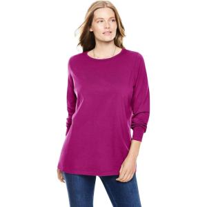 Woman Within Plus Size Perfect Long-Sleeve Crewneck Tee (Petite Available)(Raspberry)