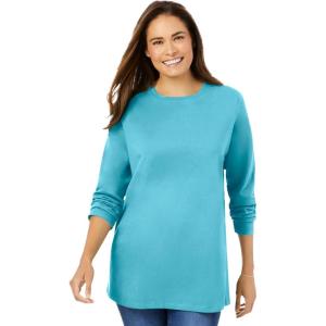 Woman Within Plus Size Perfect Long-Sleeve Crewneck Tee (Petite Available)(Seamist Blue)