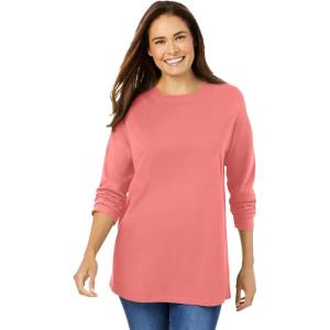 Woman Within Plus Size Perfect Long-Sleeve Crewneck Tee (Petite Available)(Sweet Coral)