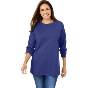 Woman Within Plus Size Perfect Long-Sleeve Crewneck Tee (Petite Available)(Ultra Blue)