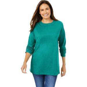 Woman Within Plus Size Perfect Long-Sleeve Crewneck Tee (Petite Available)(Waterfall)
