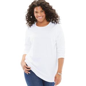 Woman Within Plus Size Perfect Long-Sleeve Crewneck Tee (Petite Available)(White)