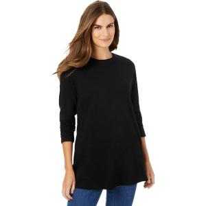 Woman Within Plus Size Perfect Long-Sleeve Crewneck Tunic(Black)