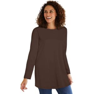 Woman Within Plus Size Perfect Long-Sleeve Crewneck Tunic(Chocolate)