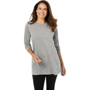 Woman Within Plus Size Perfect Long-Sleeve Crewneck Tunic(Classic Medium Heather Grey)