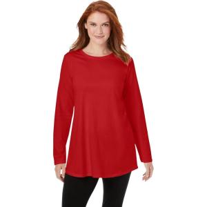 Woman Within Plus Size Perfect Long-Sleeve Crewneck Tunic(Classic Red)