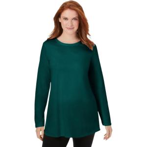 Woman Within Plus Size Perfect Long-Sleeve Crewneck Tunic(Emerald Green)