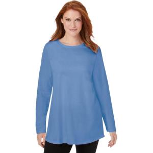 Woman Within Plus Size Perfect Long-Sleeve Crewneck Tunic(French Blue)