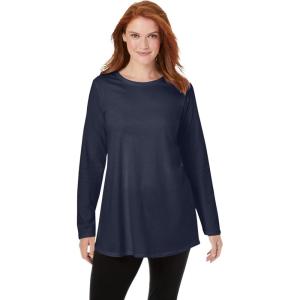 Woman Within Plus Size Perfect Long-Sleeve Crewneck Tunic(Navy)