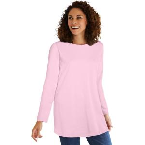 Woman Within Plus Size Perfect Long-Sleeve Crewneck Tunic(Pink)