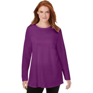 Woman Within Plus Size Perfect Long-Sleeve Crewneck Tunic(Plum Purple)