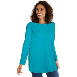 Woman Within Plus Size Perfect Long-Sleeve Crewneck Tunic(Pretty Turquoise)