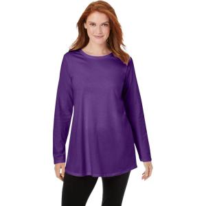Woman Within Plus Size Perfect Long-Sleeve Crewneck Tunic(Radiant Purple)