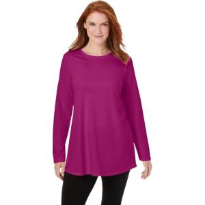 Woman Within Plus Size Perfect Long-Sleeve Crewneck Tunic(Raspberry)