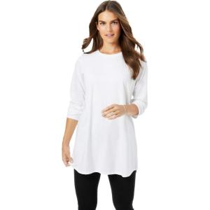 Woman Within Plus Size Perfect Long-Sleeve Crewneck Tunic(White)