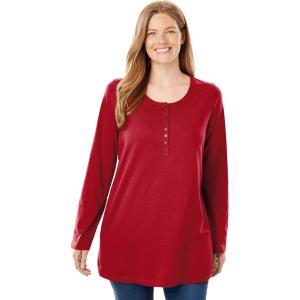 Woman Within Plus Size Perfect Long-Sleeve Henley Tee(Classic Red)