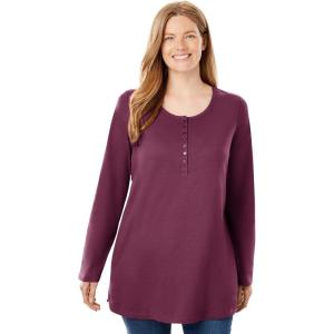 Woman Within Plus Size Perfect Long-Sleeve Henley Tee(Deep Claret)