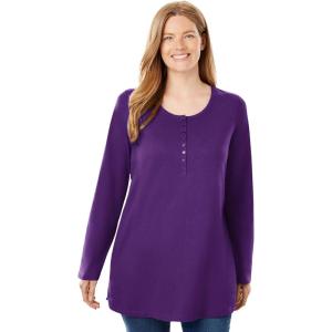 Woman Within Plus Size Perfect Long-Sleeve Henley Tee(Radiant Purple)