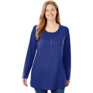 Woman Within Plus Size Perfect Long-Sleeve Henley Tee(Ultra Blue)