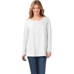 Woman Within Plus Size Perfect Long-Sleeve Henley Tee(White)
