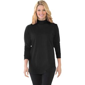 Woman Within Plus Size Perfect Long-Sleeve Mockneck Tee (Petite Available)(Black)