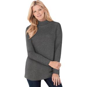 Woman Within Plus Size Perfect Long-Sleeve Mockneck Tee (Petite Available)(Classic Medium Heather Grey)