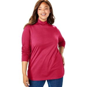 Woman Within Plus Size Perfect Long-Sleeve Mockneck Tee (Petite Available)(Classic Red)