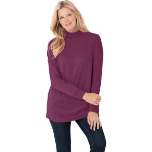 Woman Within Plus Size Perfect Long-Sleeve Mockneck Tee (Petite Available)(Deep Claret)