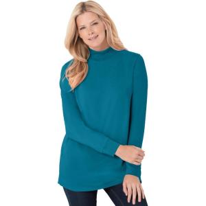 Woman Within Plus Size Perfect Long-Sleeve Mockneck Tee (Petite Available)(Deep Teal)