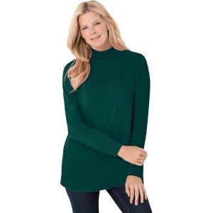 Woman Within Plus Size Perfect Long-Sleeve Mockneck Tee (Petite Available)(Emerald Green)