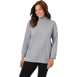 Woman Within Plus Size Perfect Long-Sleeve Mockneck Tee (Petite Available)(Heather Grey)