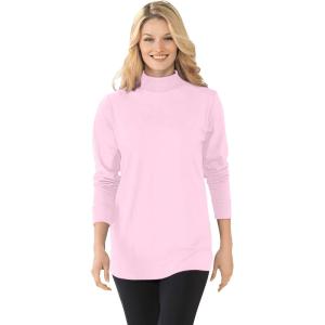 Woman Within Plus Size Perfect Long-Sleeve Mockneck Tee (Petite Available)(Pink)