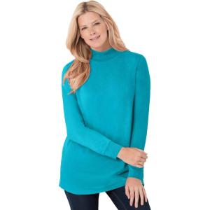 Woman Within Plus Size Perfect Long-Sleeve Mockneck Tee (Petite Available)(Pretty Turquoise)